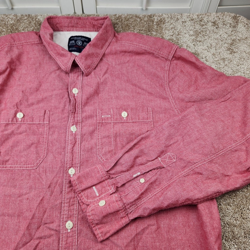 American Eagle Outfitters Mens XXL Red Athletic Fit Cotton Button Down Shirt